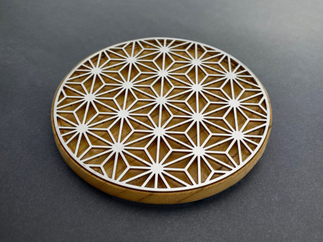 【Winter sale 開催中！】ステンレスコースター (欅ベース)　麻の葉