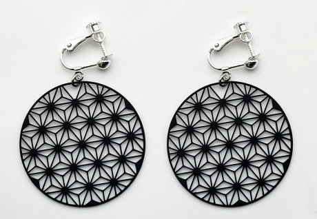 ステンレスイヤリング（マットブラック)　麻の葉(ASANOHA)