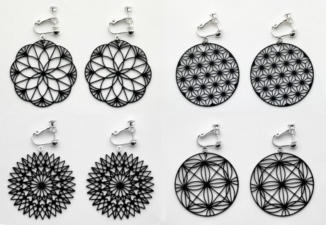 ステンレスイヤリング（マットブラック)　麻の葉(ASANOHA)